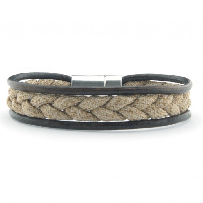 Armband 'Levi' - Zand vlecht+bruin